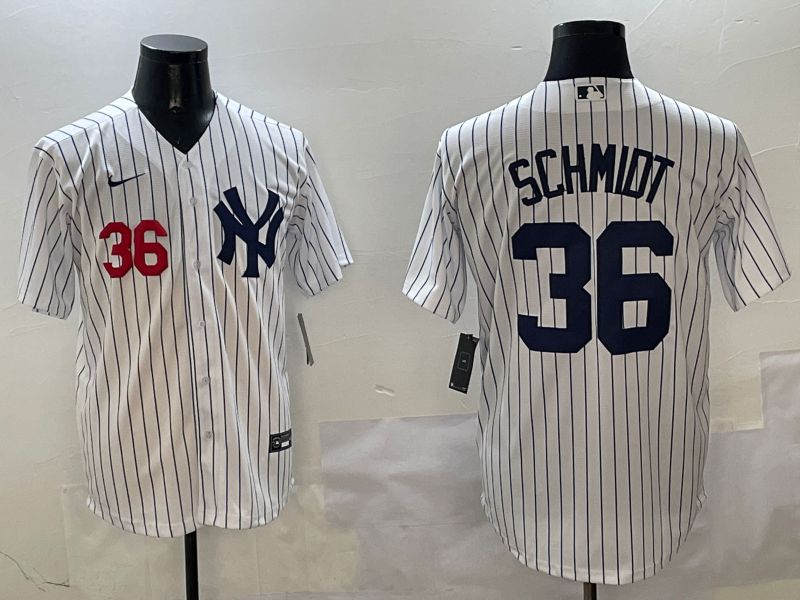 Men New York Yankees 36 Schmidt White Stripe Game 2025 Nike MLB Jersey style 2